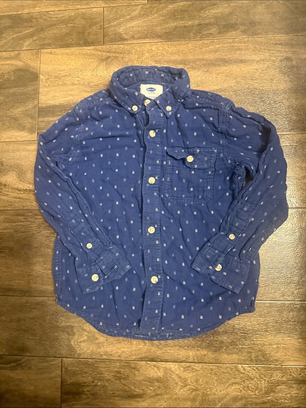Old Navy Blue Button-Down Shirt with Tiny White Motif